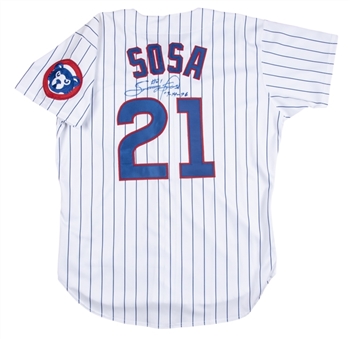 1996 Sammy Sosa Team Issued & Signed Chicago Cubs Home Jersey Inscribed " #21 09-14-96" (Beckett) 